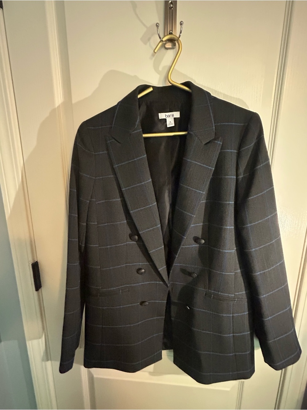 Bar III Women’s Oversized Black Tartan Windowpane Double-Breasted Blazer